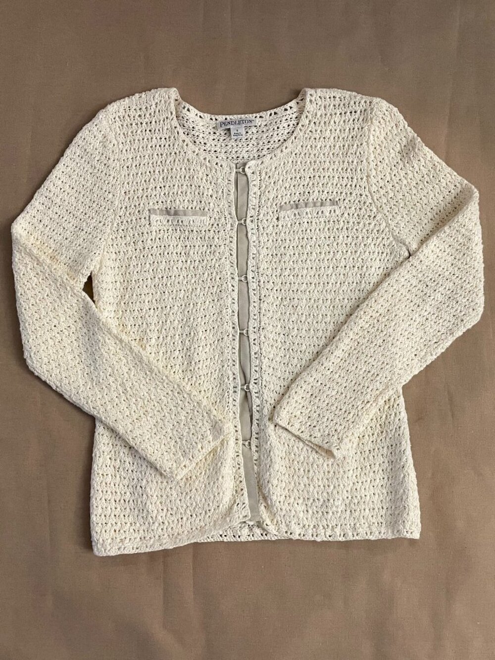 Pendleton Cardigan Women's Sz S Linen Open Knit Soft Texture Old Money Luxury